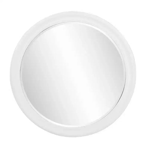 Howard Elliott 36" George Round Matte White Wood Framed Beveled Mirror