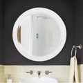 Miroir biseauté encadré en bois blanc mat rond de 36 po