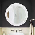 Miroir biseauté encadré en bois blanc mat rond de 36 po