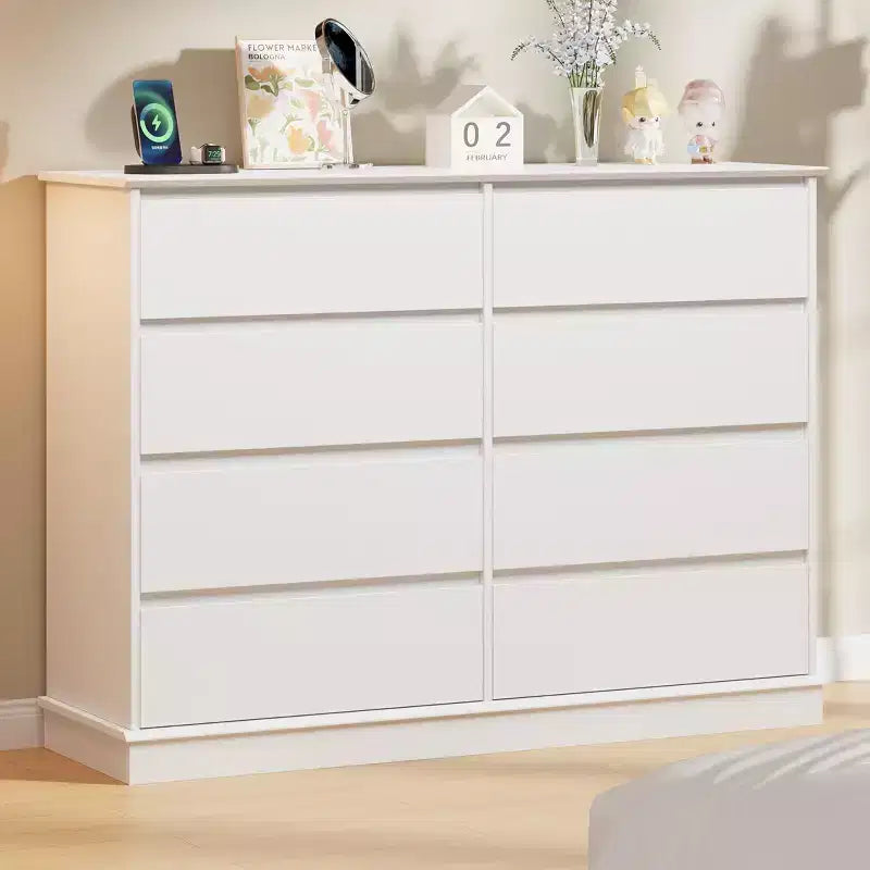 Commode de chambre à 8 tiroirs, commode avec tiroirs profonds, grande commode double pour placard avec plateau large, commode horizontale en bois pour salon