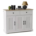 Practical storage cabinet, side panel buffet cabinet with storage room, adjustable shelf and 2 drawers,white