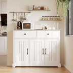 Meuble de rangement pratique, buffet avec panneau latéral et espace de rangement, étagère réglable et 2 tiroirs, blanc