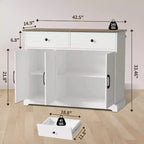 Meuble de rangement pratique, buffet avec panneau latéral et espace de rangement, étagère réglable et 2 tiroirs, blanc