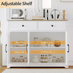 Meuble de rangement pratique, buffet avec panneau latéral et espace de rangement, étagère réglable et 2 tiroirs, blanc