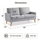 Canapé de couple 68 pouces en velours côtelé, canapé de couple moderne pour salon, chambre et bureau, canapé confortable avec coussin à ressorts
