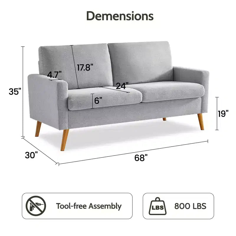 Canapé de couple 68 pouces en velours côtelé, canapé de couple moderne pour salon, chambre et bureau, canapé confortable avec coussin à ressorts