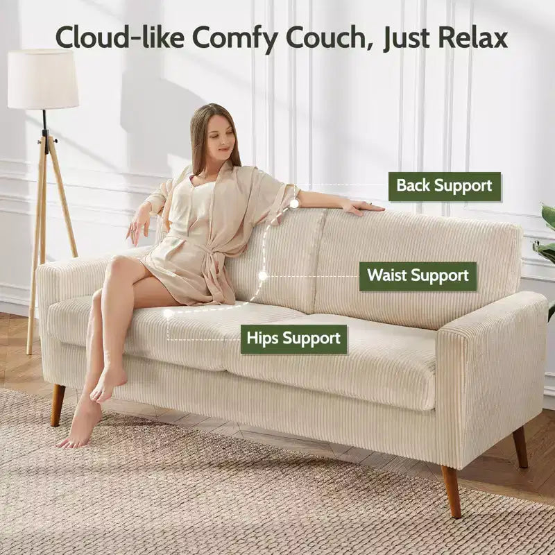 Canapé de couple 68 pouces en velours côtelé, canapé de couple moderne pour salon, chambre et bureau, canapé confortable avec coussin à ressorts