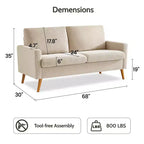 Canapé de couple 68 pouces en velours côtelé, canapé de couple moderne pour salon, chambre et bureau, canapé confortable avec coussin à ressorts