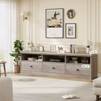 Meuble TV de 178 cm avec tiroir de rangement, console TV de style moderne du milieu du siècle avec étagères ouvertes, meuble TV multimédia