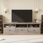 Meuble TV de 178 cm avec tiroir de rangement, console TV de style moderne du milieu du siècle avec étagères ouvertes, meuble TV multimédia