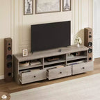 Meuble TV de 178 cm avec tiroir de rangement, console TV de style moderne du milieu du siècle avec étagères ouvertes, meuble TV multimédia