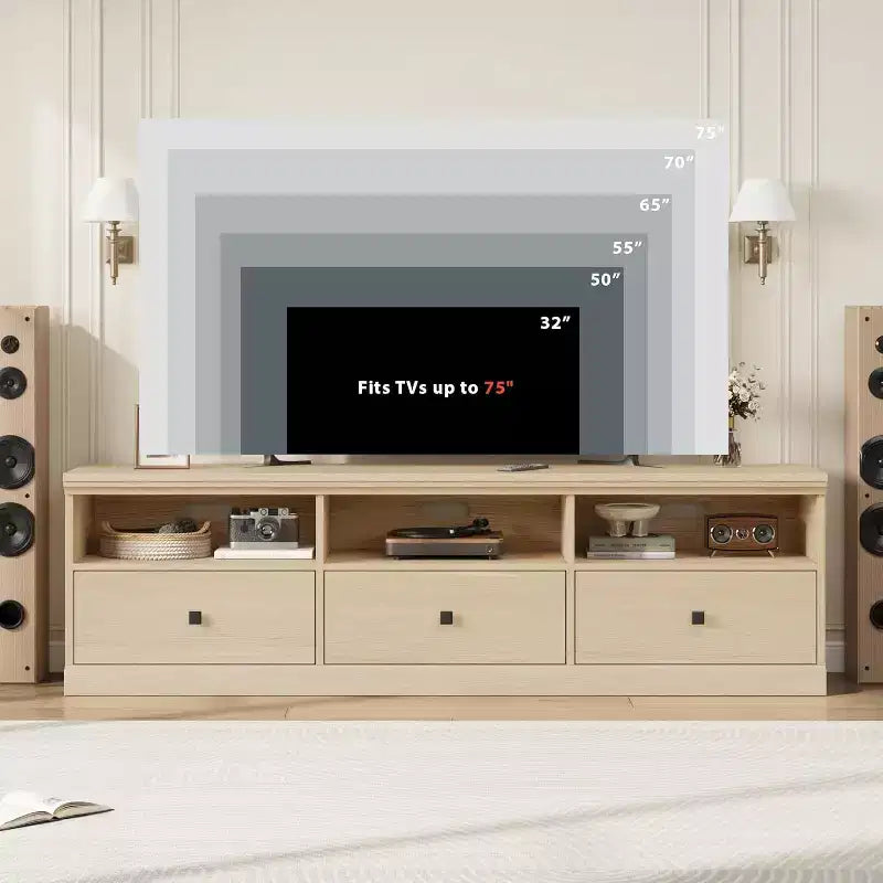 Meuble TV de 178 cm avec tiroir de rangement, console TV de style moderne du milieu du siècle avec étagères ouvertes, meuble TV multimédia