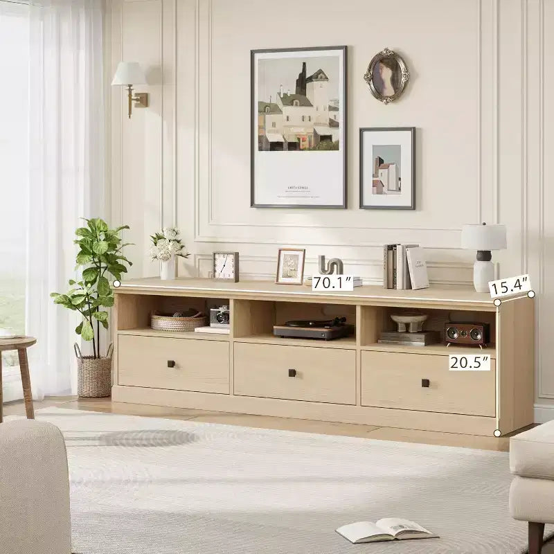 Meuble TV de 178 cm avec tiroir de rangement, console TV de style moderne du milieu du siècle avec étagères ouvertes, meuble TV multimédia