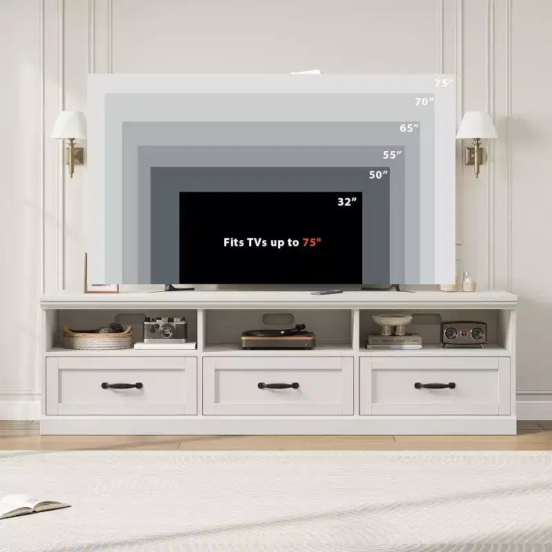 Meuble TV de 178 cm avec tiroir de rangement, console TV de style moderne du milieu du siècle avec étagères ouvertes, meuble TV multimédia