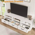 Meuble TV de 178 cm avec tiroir de rangement, console TV de style moderne du milieu du siècle avec étagères ouvertes, meuble TV multimédia