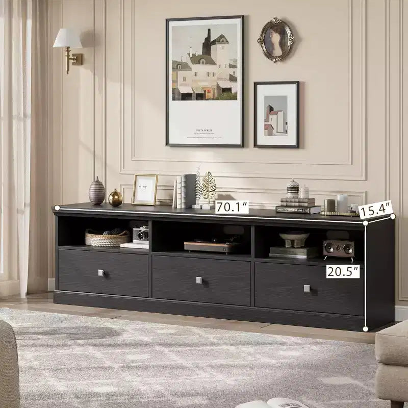 Meuble TV de 178 cm avec tiroir de rangement, console TV de style moderne du milieu du siècle avec étagères ouvertes, meuble TV multimédia
