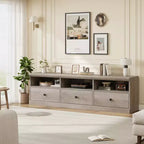 Meuble TV de 178 cm avec tiroir de rangement, console TV de style moderne du milieu du siècle avec étagères ouvertes, meuble TV multimédia