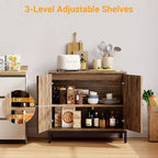Buffet en rotin avec étagères réglables, Armoire de rangement en bois pour Salon, Couloir