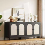 Buffet en rotin avec étagères réglables, Armoire de rangement en bois pour Salon, Couloir