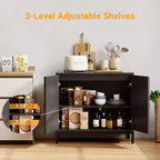 Buffet en rotin avec étagères réglables, Armoire de rangement en bois pour Salon, Couloir