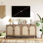 Buffet en rotin avec étagères réglables, Armoire de rangement en bois pour Salon, Couloir
