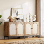 Buffet en rotin avec étagères réglables, Armoire de rangement en bois pour Salon, Couloir
