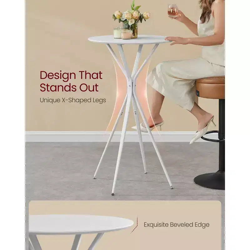 23,6 Table haute ronde – Table de cocktail X-Leg pour cuisine/fête, cadre métallique robuste, assemblage facile