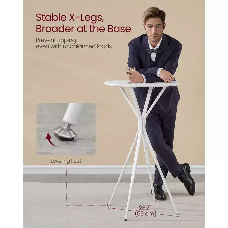 23,6 Table haute ronde – Table de cocktail X-Leg pour cuisine/fête, cadre métallique robuste, assemblage facile