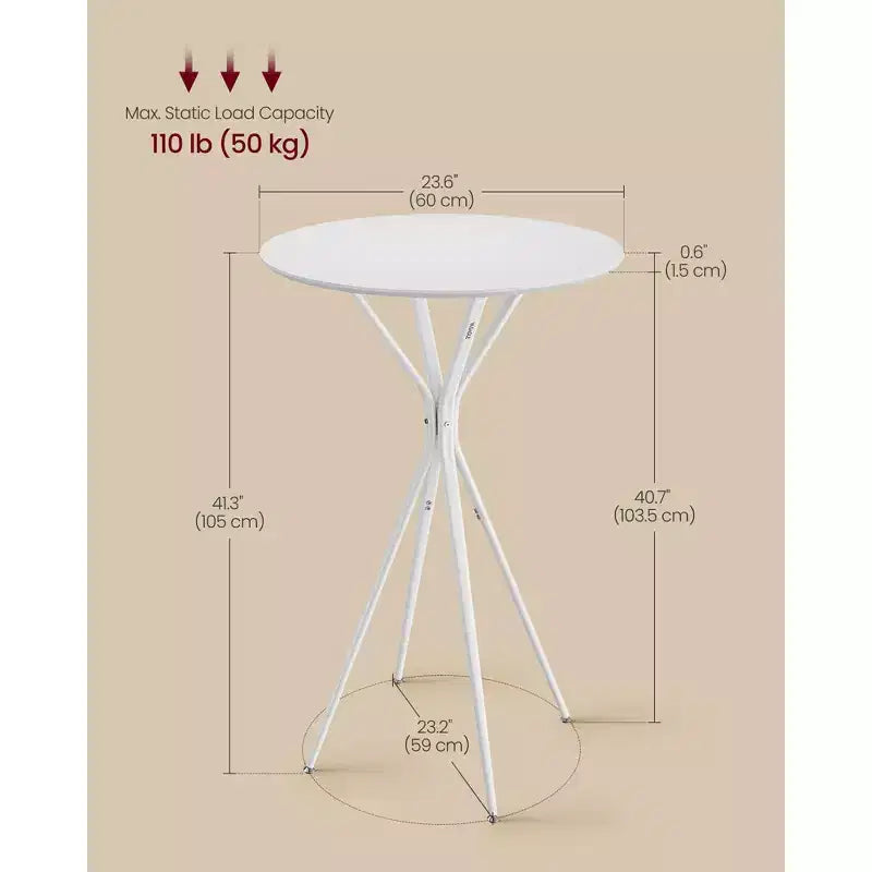 23,6 Table haute ronde – Table de cocktail X-Leg pour cuisine/fête, cadre métallique robuste, assemblage facile