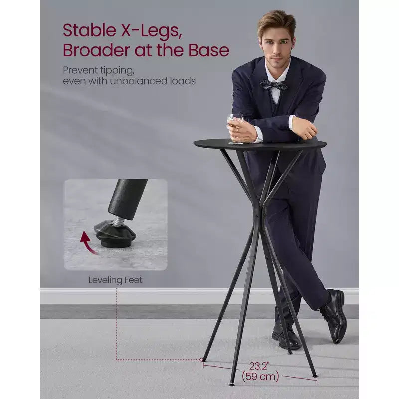23,6 Table haute ronde – Table de cocktail X-Leg pour cuisine/fête, cadre métallique robuste, assemblage facile
