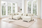 3-Seater Chenille Fabric Beige Sofa with 2 Movable Ottomans and Lumbar Pillow High-Resilience Sponge High Quality Wooden Base
