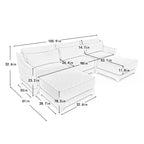 Canapé 3 places en tissu chenille beige avec 2 poufs mobiles et oreiller lombaire, éponge haute résilience, base en bois de haute qualité