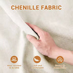 Canapé 3 places en tissu chenille beige avec 2 poufs mobiles et oreiller lombaire, éponge haute résilience, base en bois de haute qualité