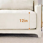 Canapé 3 places en tissu chenille beige avec 2 poufs mobiles et oreiller lombaire, éponge haute résilience, base en bois de haute qualité
