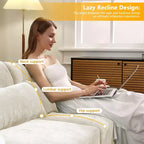 Canapé 3 places en tissu chenille beige avec 2 poufs mobiles et oreiller lombaire, éponge haute résilience, base en bois de haute qualité