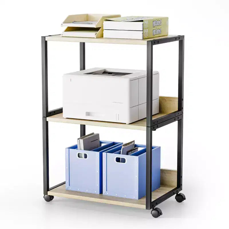 Support d'imprimante roulant à 3 niveaux avec rangement, étagère de bureau pour imprimante pour l'organisation de la maison/bureau (chêne)