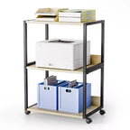 Support d'imprimante roulant à 3 niveaux avec rangement, étagère de bureau pour imprimante pour l'organisation de la maison/bureau (chêne)