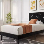 CuisinSmart Bed Frames with Button Tufted Headboard, Linen Upholstered Platform Bed with Wooden Slats Support, No Box Spring Required
