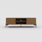 Tree city - 60 inches wide Golden Sandalwood TV Stand, fits 45-75 inch TVs, Modern Media Console with Storage Cabinets & Slatted Doors for living room