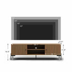 Meuble TV en bois de santal doré de 60 pouces de large, convient aux téléviseurs de 45 à 75 pouces, console média moderne avec placards de rangement et portes à lattes pour le salon