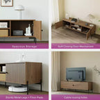 Meuble TV en bois de santal doré de 60 pouces de large, convient aux téléviseurs de 45 à 75 pouces, console média moderne avec placards de rangement et portes à lattes pour le salon
