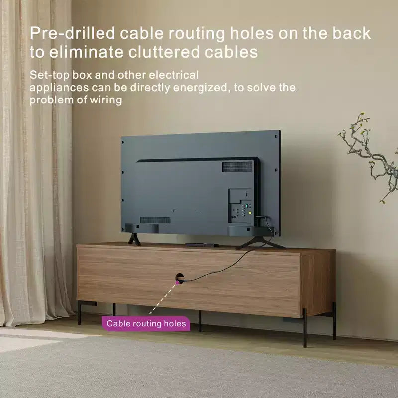 Meuble TV en bois de santal doré de 60 pouces de large, convient aux téléviseurs de 45 à 75 pouces, console média moderne avec placards de rangement et portes à lattes pour le salon