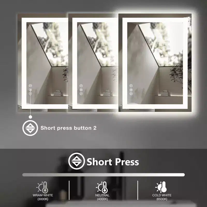 Miroir de salle de bain double source lumineuse, trois modes d'éclairage