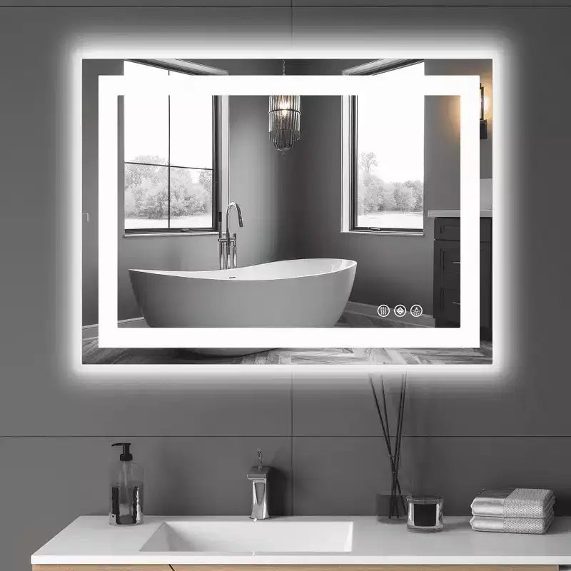 Miroir de salle de bain double source lumineuse, trois modes d'éclairage