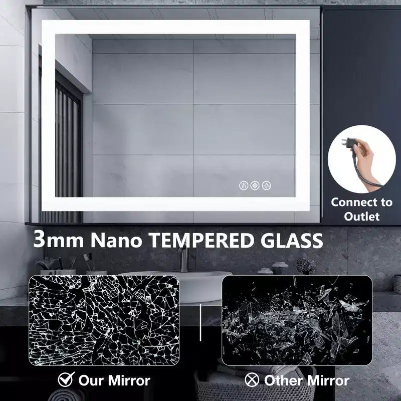 Miroir de salle de bain double source lumineuse, trois modes d'éclairage