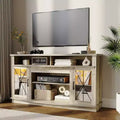 65 Inch Farmhouse TV Stand with 2 Acrylic Doors - Wood Entertainment Center with Storage for Living Room/Bedroom