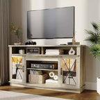 65 Inch Farmhouse TV Stand with 2 Acrylic Doors - Wood Entertainment Center with Storage for Living Room/Bedroom