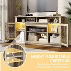 Meuble TV de ferme de 65 pouces avec 2 portes en acrylique - Meuble de divertissement en bois avec rangement pour salon/chambre à coucher