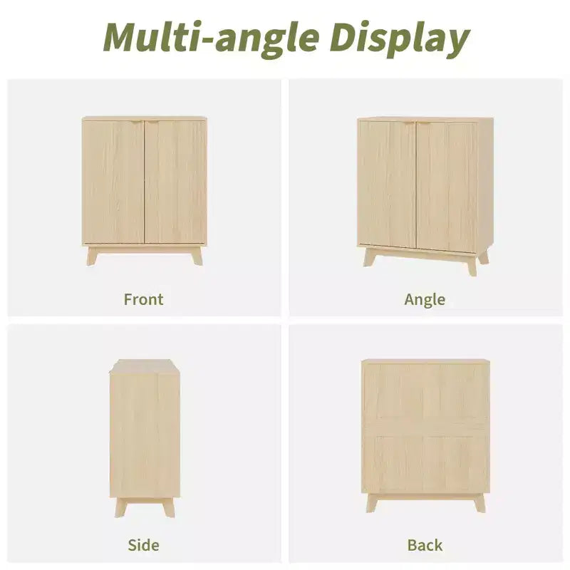 Buffet en bois cannelé avec rangements, buffet de rangement moderne avec 2 portes et étagères réglables, couleur bois