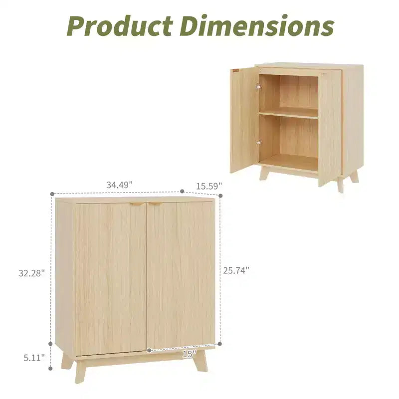 Buffet en bois cannelé avec rangements, buffet de rangement moderne avec 2 portes et étagères réglables, couleur bois